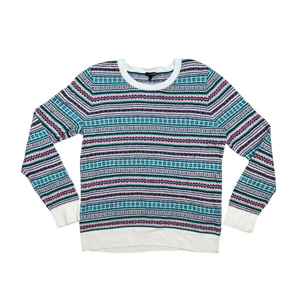 Talbots Petite Large LP Colorful Striped Fair Isle Lambswool Blend Knit Sweater - Picture 1 of 4